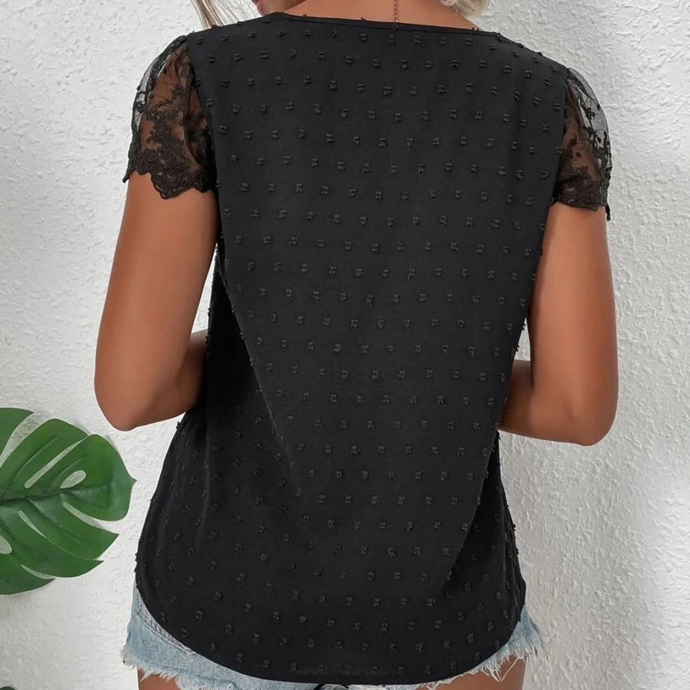 Boho Swiss Dot Floral Lace Blouse - Picture 3 of 13